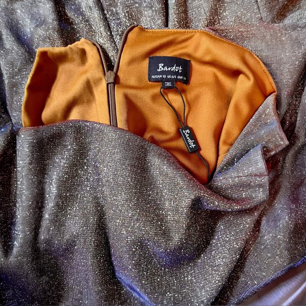 Bardot Sparkle Shimmer Bodycon Dress. Brown & Gold. New! Size 6 - Picture 7 of 8
